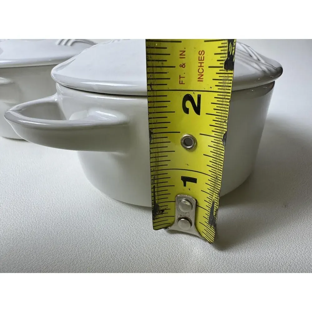 Le Creuset Eiffel Tower 10cm Mini Cocotte Casseroles Set Of 2 White Stoneware